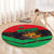 Martinique Pride Round Carpet with Red Green Design and Tropical Bird of Paradise Flower
