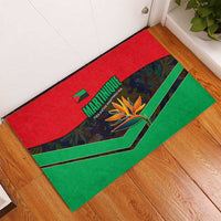 Martinique Pride Rubber Doormat with Red Green Design and Tropical Bird of Paradise Flower
