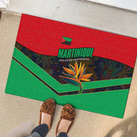 Martinique Pride Rubber Doormat with Red Green Design and Tropical Bird of Paradise Flower