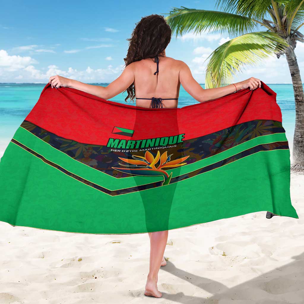 Martinique Pride Sarong with Red Green Design and Tropical Bird of Paradise Flower