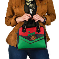 Martinique Pride Shoulder Handbag with Red Green Design and Tropical Bird of Paradise Flower