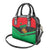 Martinique Pride Shoulder Handbag with Red Green Design and Tropical Bird of Paradise Flower
