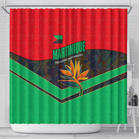 Martinique Pride Shower Curtain with Red Green Design and Tropical Bird of Paradise Flower