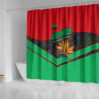 Martinique Pride Shower Curtain with Red Green Design and Tropical Bird of Paradise Flower