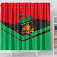Martinique Pride Shower Curtain with Red Green Design and Tropical Bird of Paradise Flower