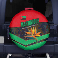 Martinique Pride Spare Tire Cover with Red Green Design and Tropical Bird of Paradise Flower