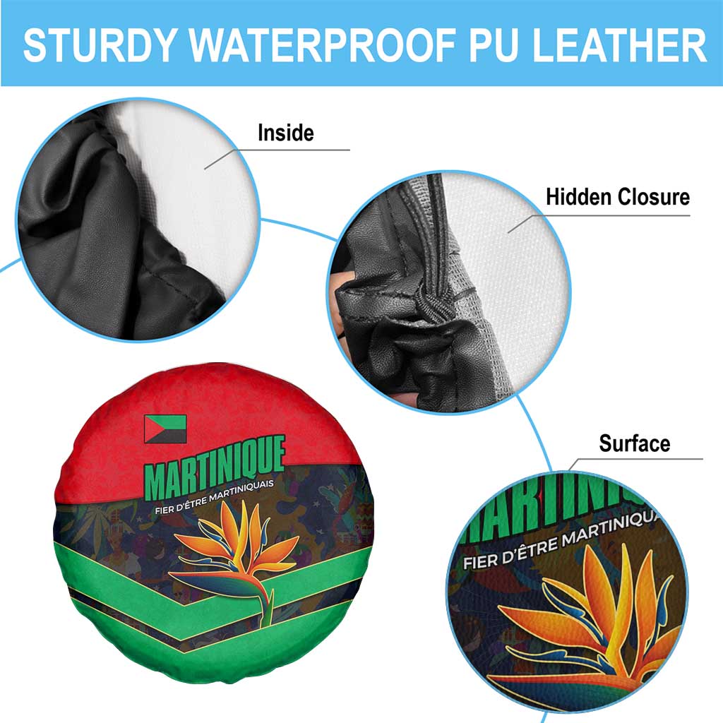 Martinique Pride Spare Tire Cover with Red Green Design and Tropical Bird of Paradise Flower