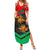 Martinique Pride Summer Maxi Dress with Red Green Design and Tropical Bird of Paradise Flower