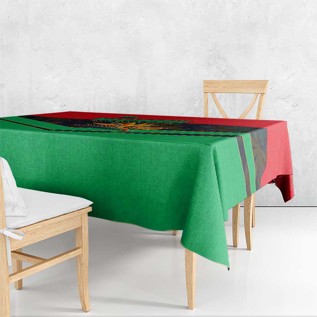 Martinique Pride Tablecloth with Red Green Design and Tropical Bird of Paradise Flower