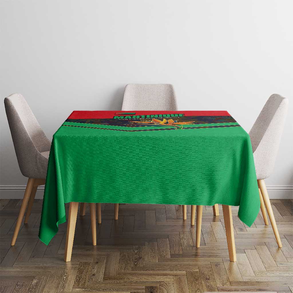 Martinique Pride Tablecloth with Red Green Design and Tropical Bird of Paradise Flower