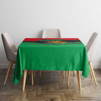 Martinique Pride Tablecloth with Red Green Design and Tropical Bird of Paradise Flower