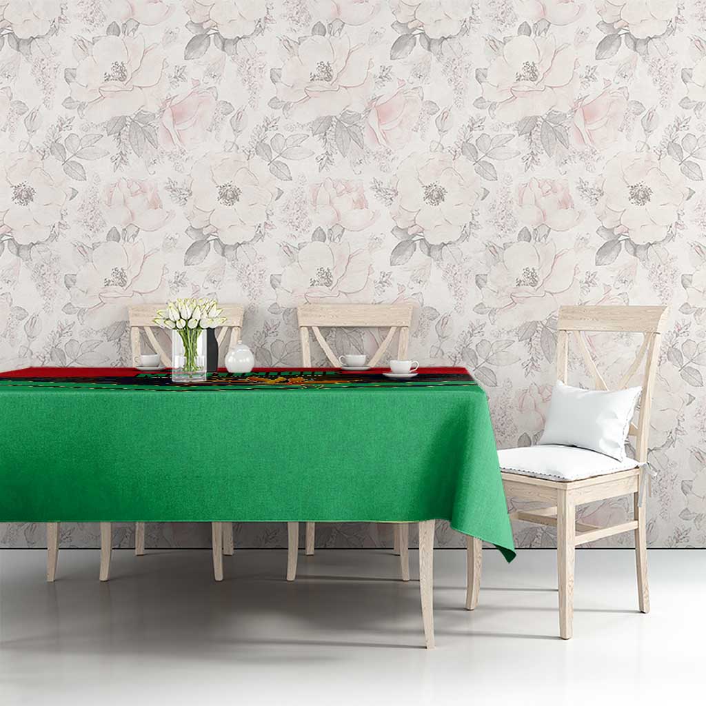 Martinique Pride Tablecloth with Red Green Design and Tropical Bird of Paradise Flower