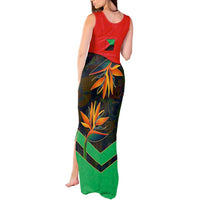 Martinique Pride Tank Maxi Dress with Red Green Design and Tropical Bird of Paradise Flower