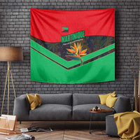 Martinique Pride Tapestry with Red Green Design and Tropical Bird of Paradise Flower
