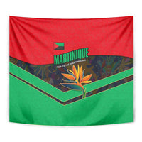 Martinique Pride Tapestry with Red Green Design and Tropical Bird of Paradise Flower