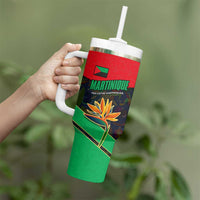 Martinique Pride Tumbler With Handle with Red Green Design and Tropical Bird of Paradise Flower