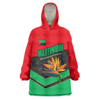 Martinique Pride Wearable Blanket Hoodie with Red Green Design and Tropical Bird of Paradise Flower