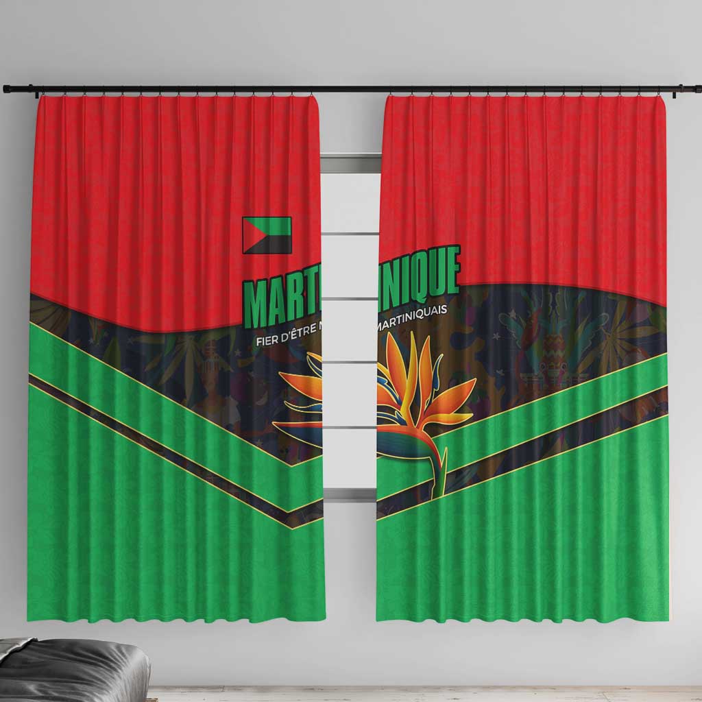 Martinique Pride Window Curtain with Red Green Design and Tropical Bird of Paradise Flower
