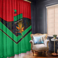 Martinique Pride Window Curtain with Red Green Design and Tropical Bird of Paradise Flower