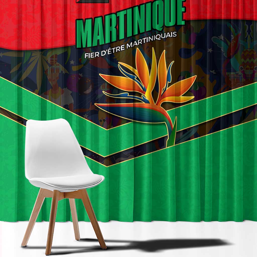 Martinique Pride Window Curtain with Red Green Design and Tropical Bird of Paradise Flower
