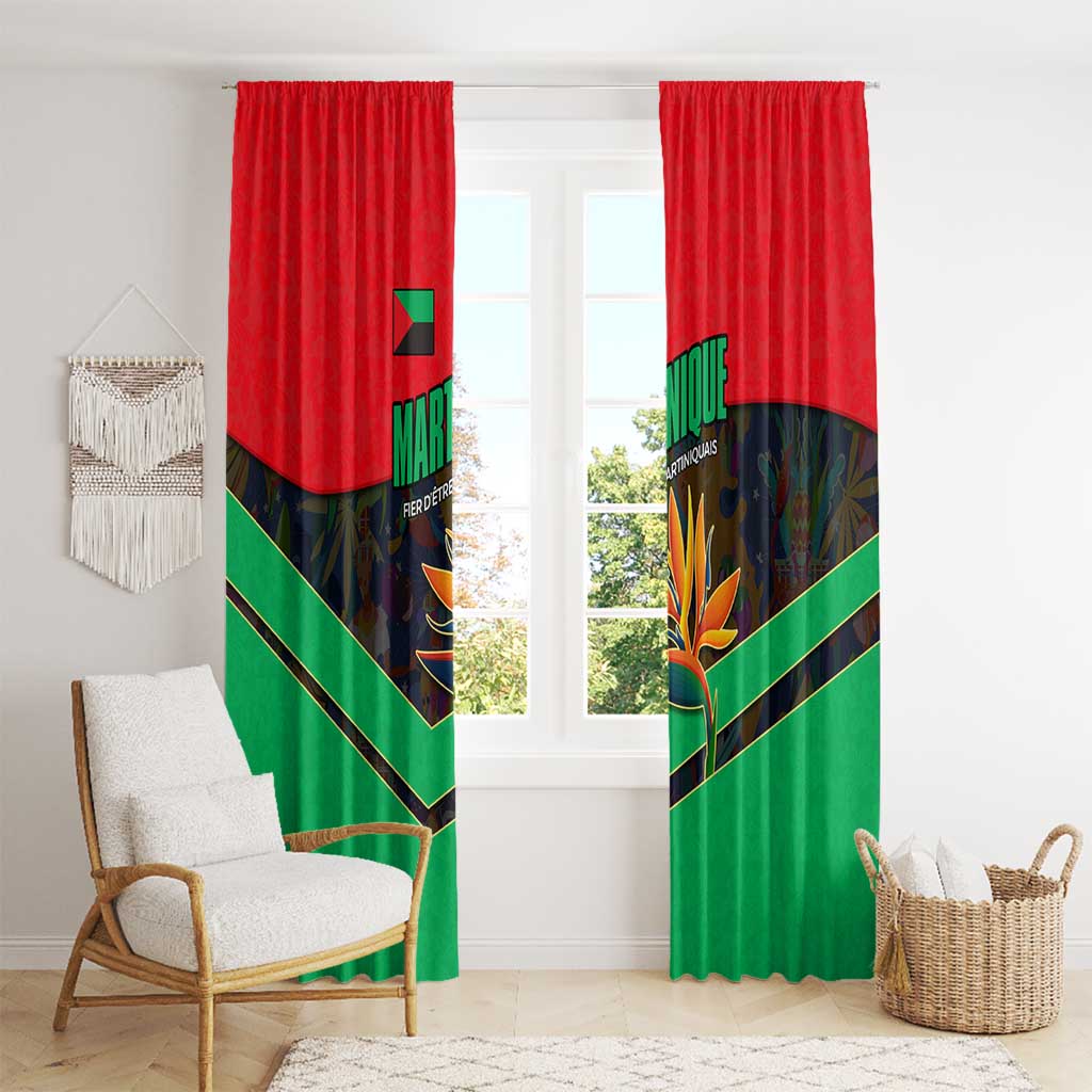 Martinique Pride Window Curtain with Red Green Design and Tropical Bird of Paradise Flower