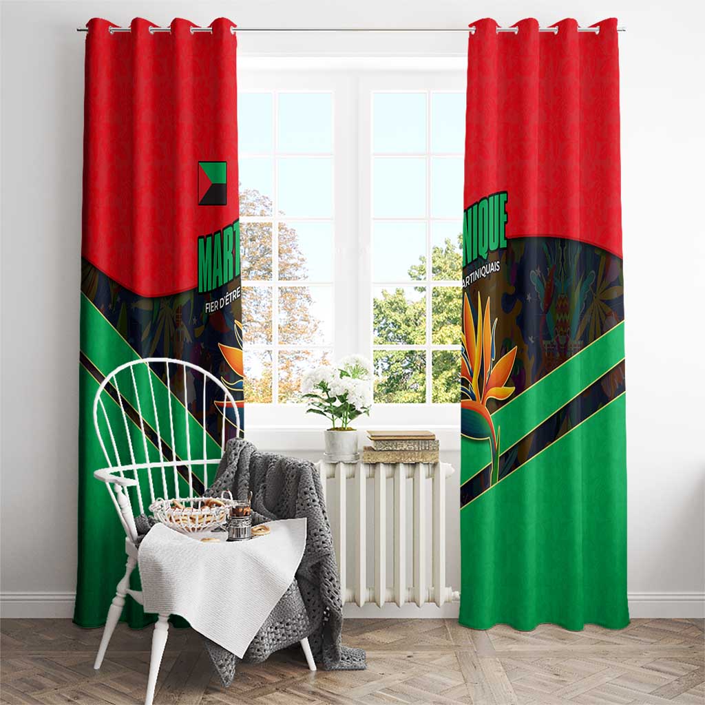Martinique Pride Window Curtain with Red Green Design and Tropical Bird of Paradise Flower