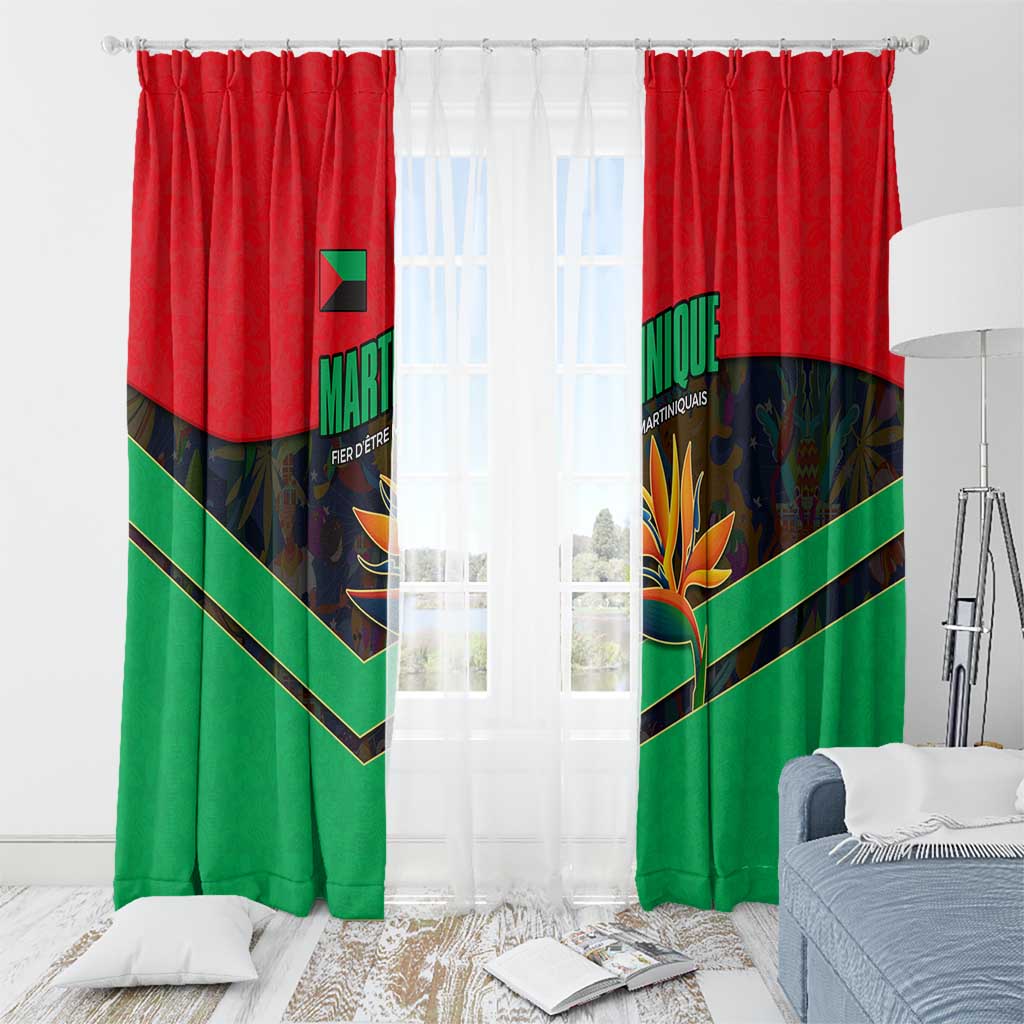 Martinique Pride Window Curtain with Red Green Design and Tropical Bird of Paradise Flower