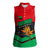 Martinique Pride Women Sleeveless Polo Shirt with Red Green Design and Tropical Bird of Paradise Flower
