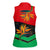 Martinique Pride Women Sleeveless Polo Shirt with Red Green Design and Tropical Bird of Paradise Flower