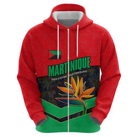 Martinique Pride Zip Hoodie with Red Green Design and Tropical Bird of Paradise Flower