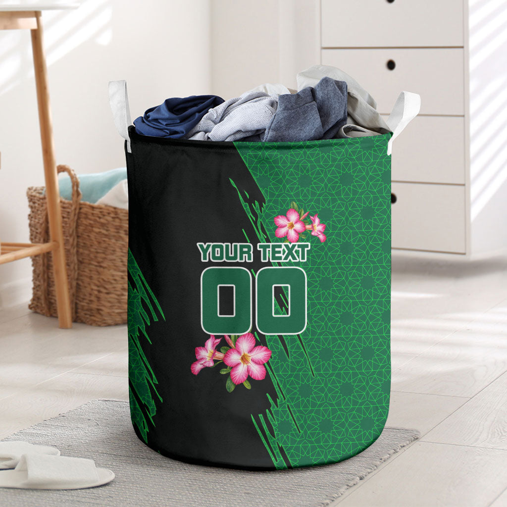 Personalized Saudi Arabia Football Laundry Basket Falcon Mascot Green - Desert Rose Geometric