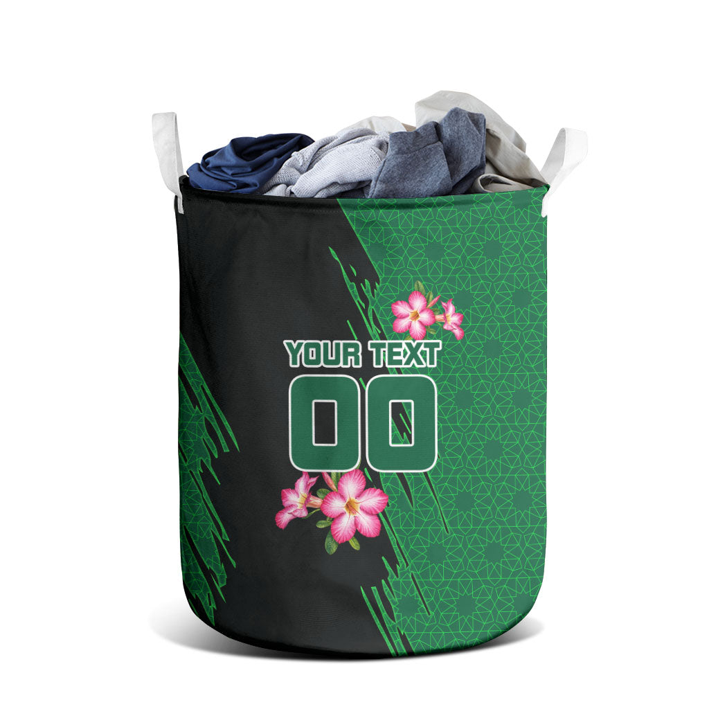 Personalized Saudi Arabia Football Laundry Basket Falcon Mascot Green - Desert Rose Geometric