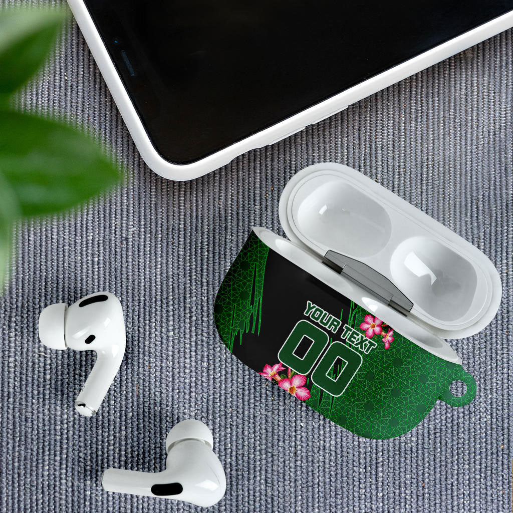 Personalized Saudi Arabia Football AirPods Case Falcon Mascot Green - Desert Rose Geometric