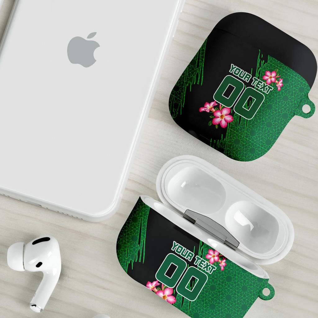 Personalized Saudi Arabia Football AirPods Case Falcon Mascot Green - Desert Rose Geometric