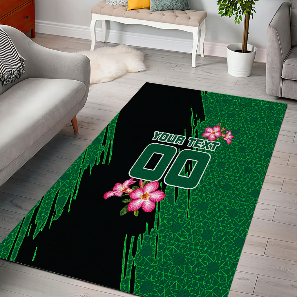 Personalized Saudi Arabia Football Area Rug Falcon Mascot Green - Desert Rose Geometric