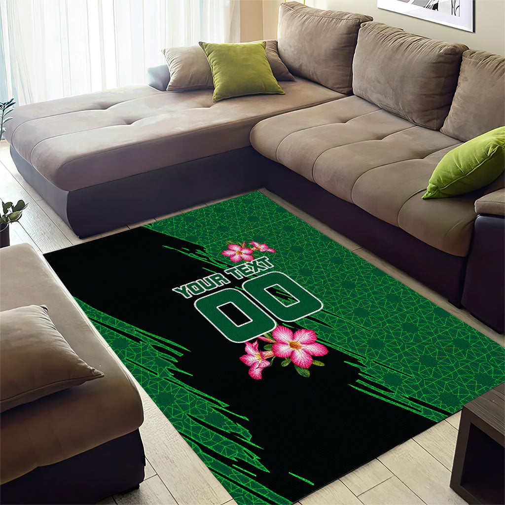 Personalized Saudi Arabia Football Area Rug Falcon Mascot Green - Desert Rose Geometric