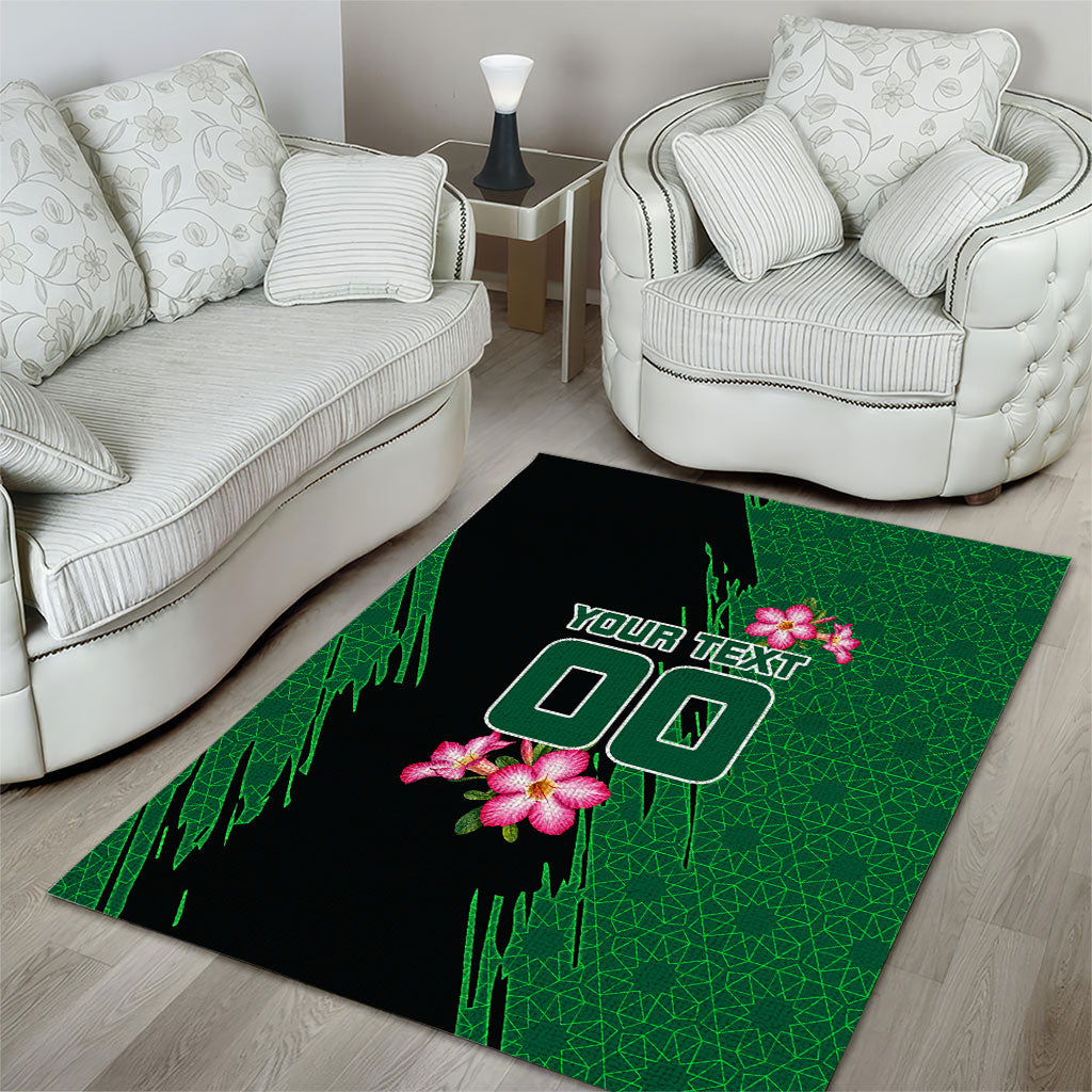 Personalized Saudi Arabia Football Area Rug Falcon Mascot Green - Desert Rose Geometric
