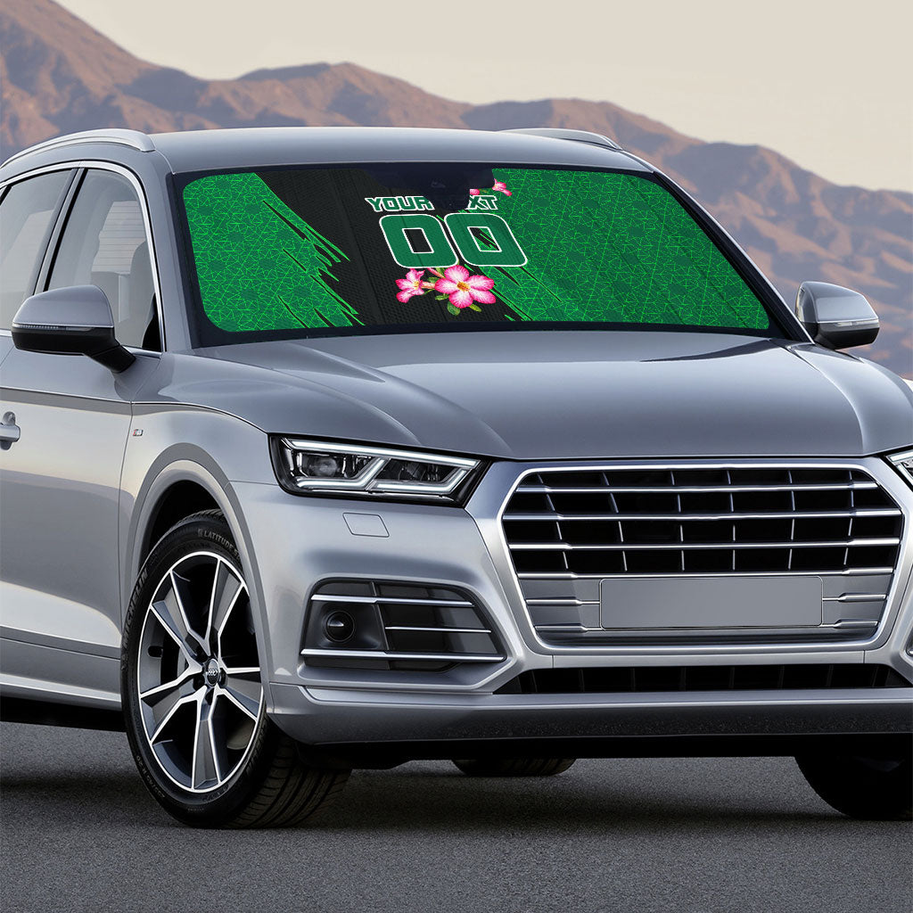Personalized Saudi Arabia Football Auto Sun Shade Falcon Mascot Green - Desert Rose Geometric
