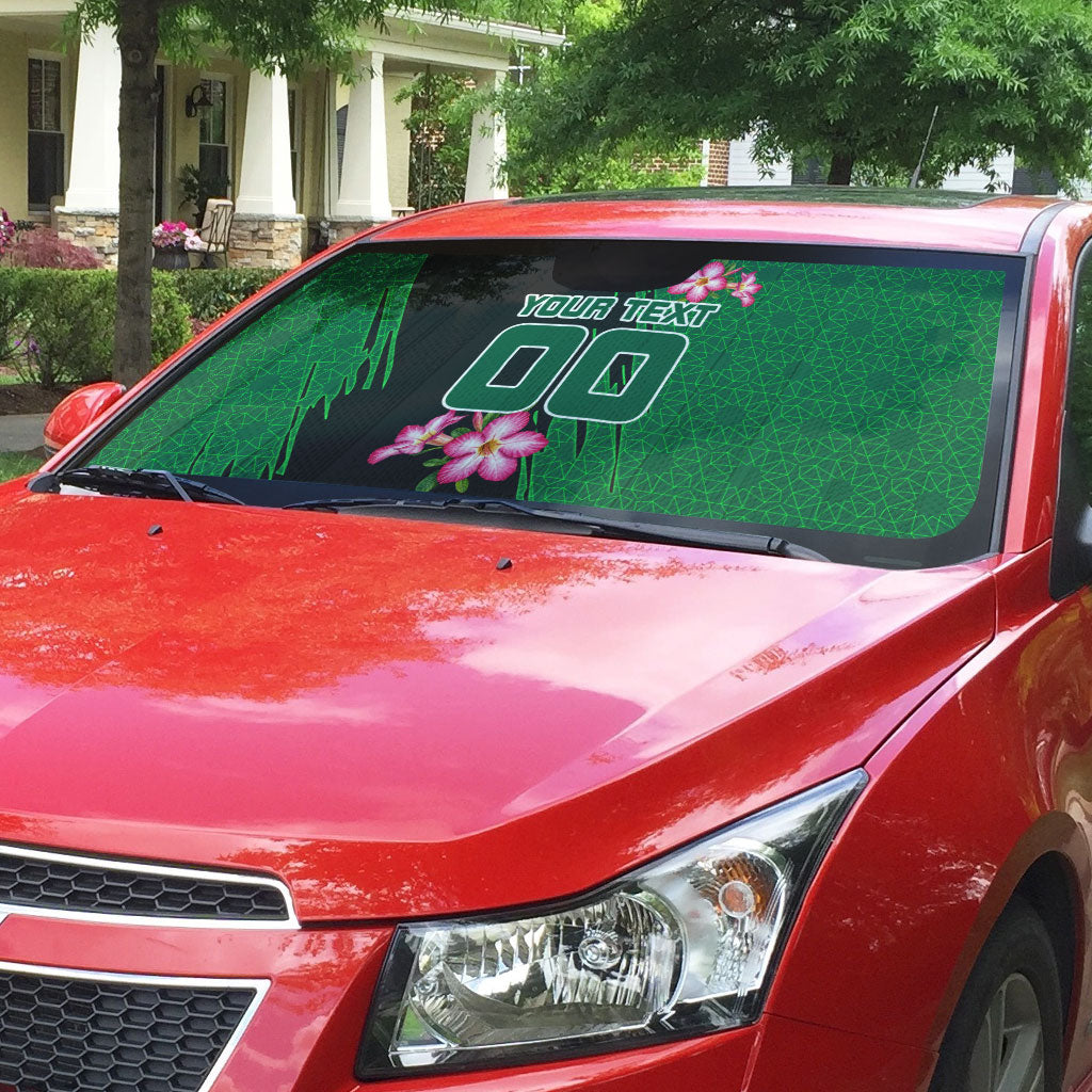 Personalized Saudi Arabia Football Auto Sun Shade Falcon Mascot Green - Desert Rose Geometric