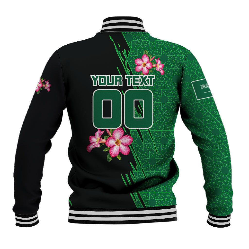Personalized Saudi Arabia Football Baseball Jacket Falcon Mascot Green - Desert Rose Geometric
