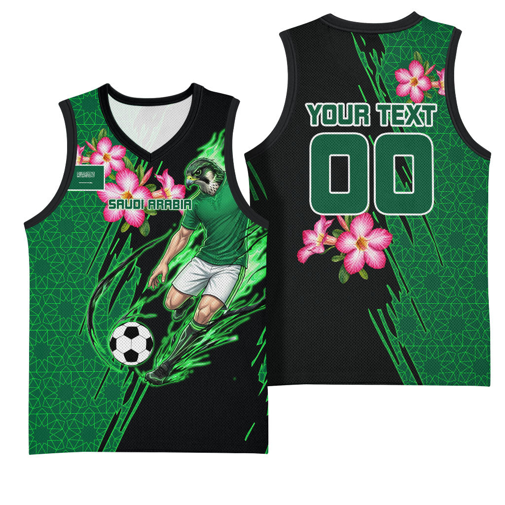Personalized Saudi Arabia Football Basketball Jersey Falcon Mascot Green - Desert Rose Geometric