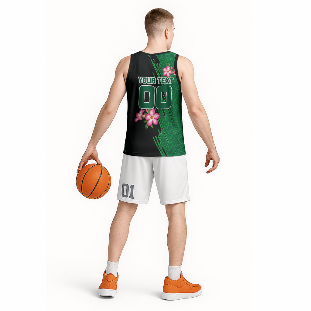 Personalized Saudi Arabia Football Basketball Jersey Falcon Mascot Green - Desert Rose Geometric