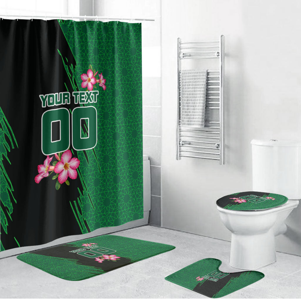 Personalized Saudi Arabia Football Bathroom Set Falcon Mascot Green - Desert Rose Geometric