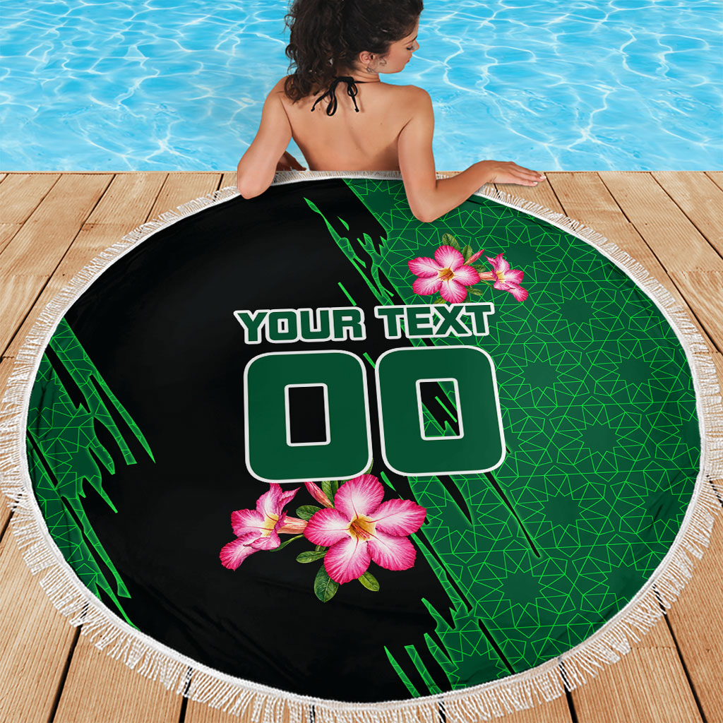 Personalized Saudi Arabia Football Beach Blanket Falcon Mascot Green - Desert Rose Geometric