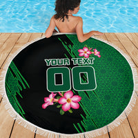 Personalized Saudi Arabia Football Beach Blanket Falcon Mascot Green - Desert Rose Geometric