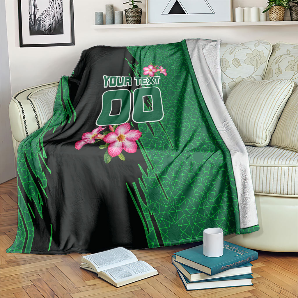 Personalized Saudi Arabia Football Blanket Falcon Mascot Green - Desert Rose Geometric