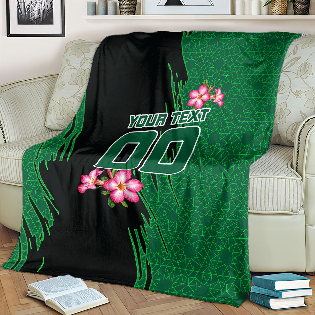 Personalized Saudi Arabia Football Blanket Falcon Mascot Green - Desert Rose Geometric