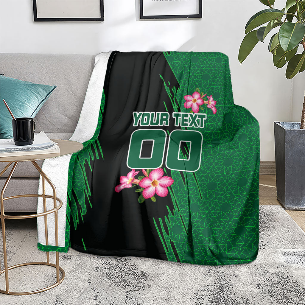 Personalized Saudi Arabia Football Blanket Falcon Mascot Green - Desert Rose Geometric