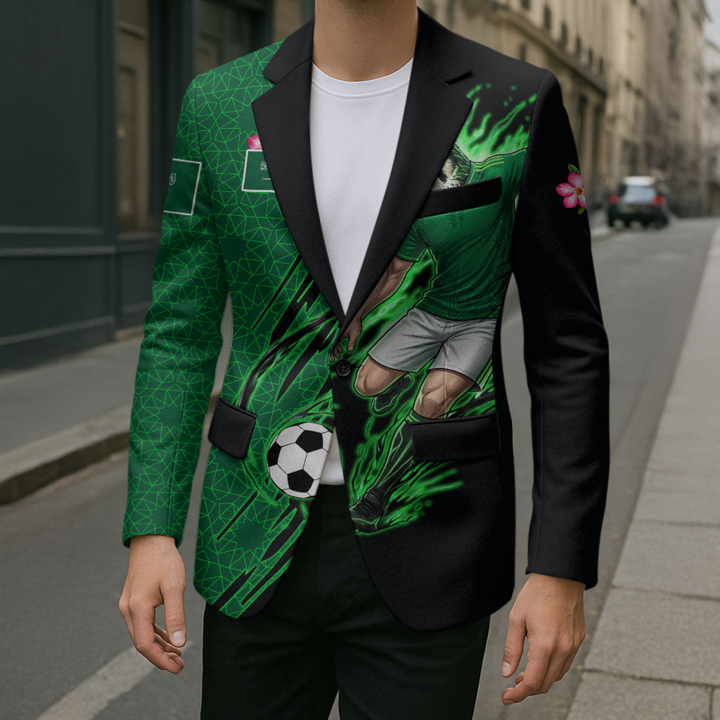 Personalized Saudi Arabia Football Blazer Falcon Mascot Green - Desert Rose Geometric