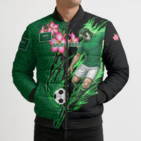 Personalized Saudi Arabia Football Bomber Puffer Jacket Falcon Mascot Green - Desert Rose Geometric